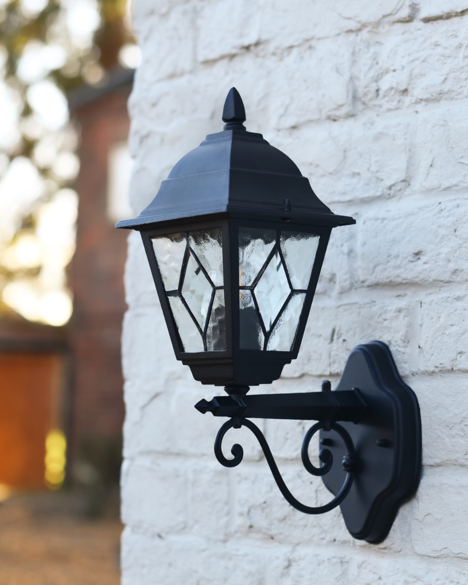 Traditional Black 'Penryn' Wall Lantern With Scroll Bracket