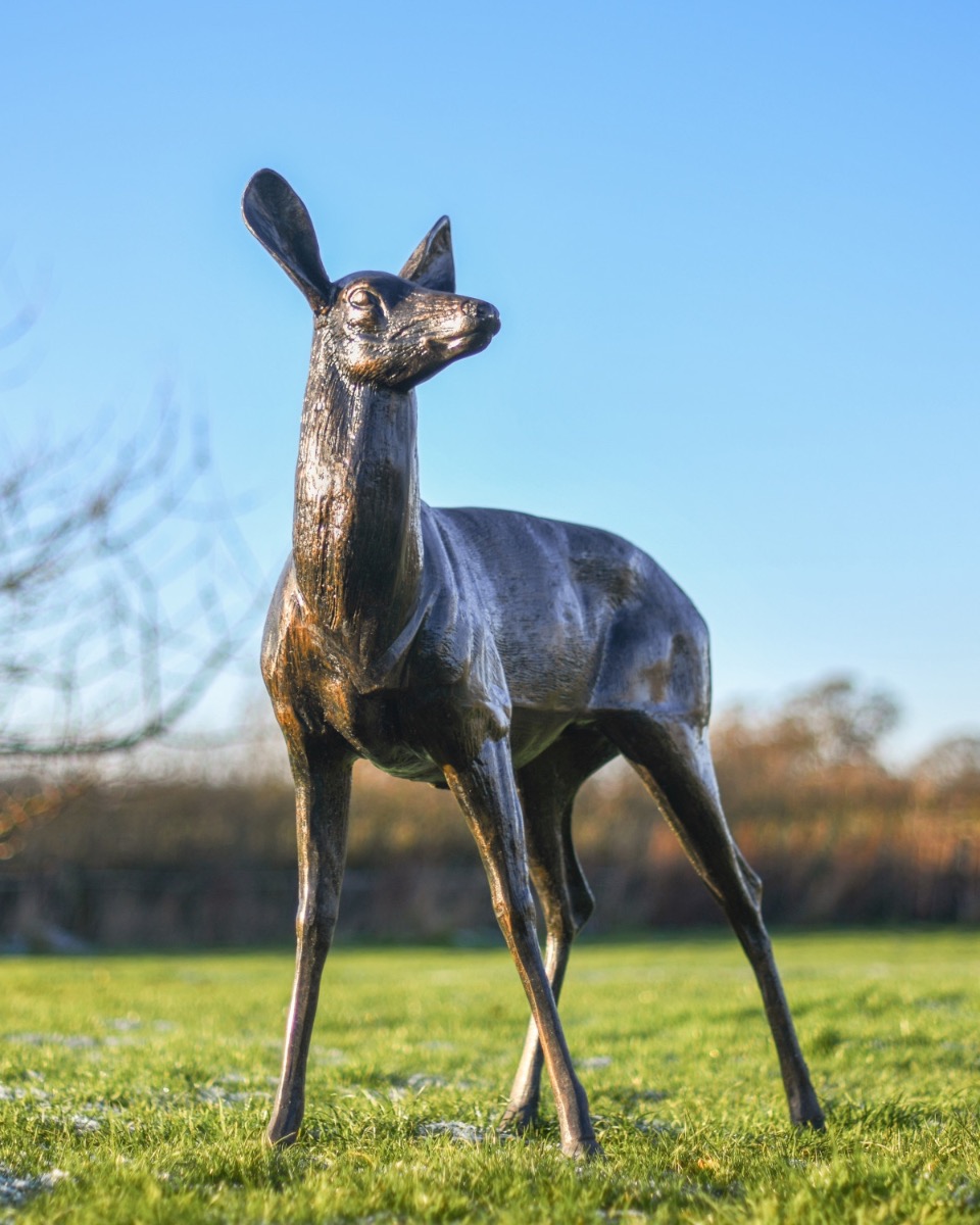 "Hazel" Bronze Standing Doe Sculpture