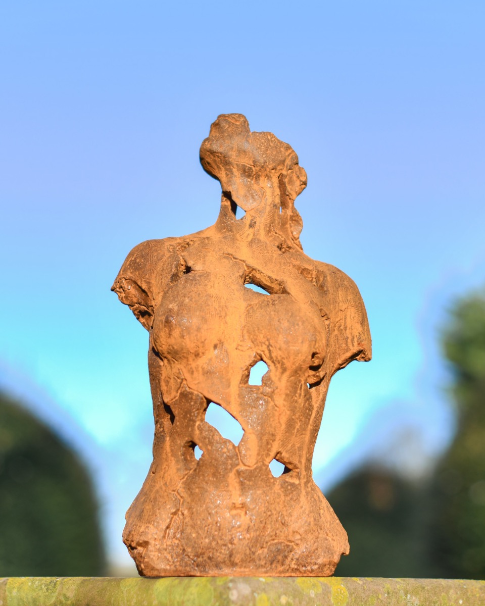 Rustic Cast Iron Contemporary Bust Sculpture