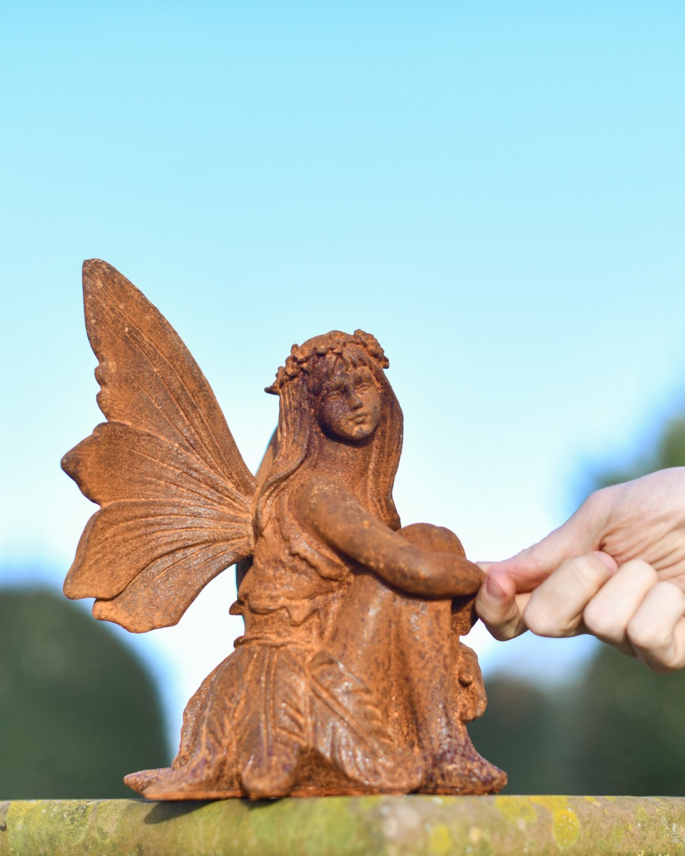 Rustic Cast Iron "Fairy In Reverie" Sculpture