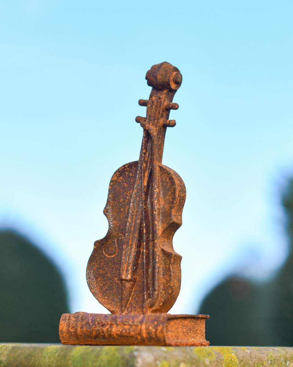 Rustic Cast Iron Violin Sculpture