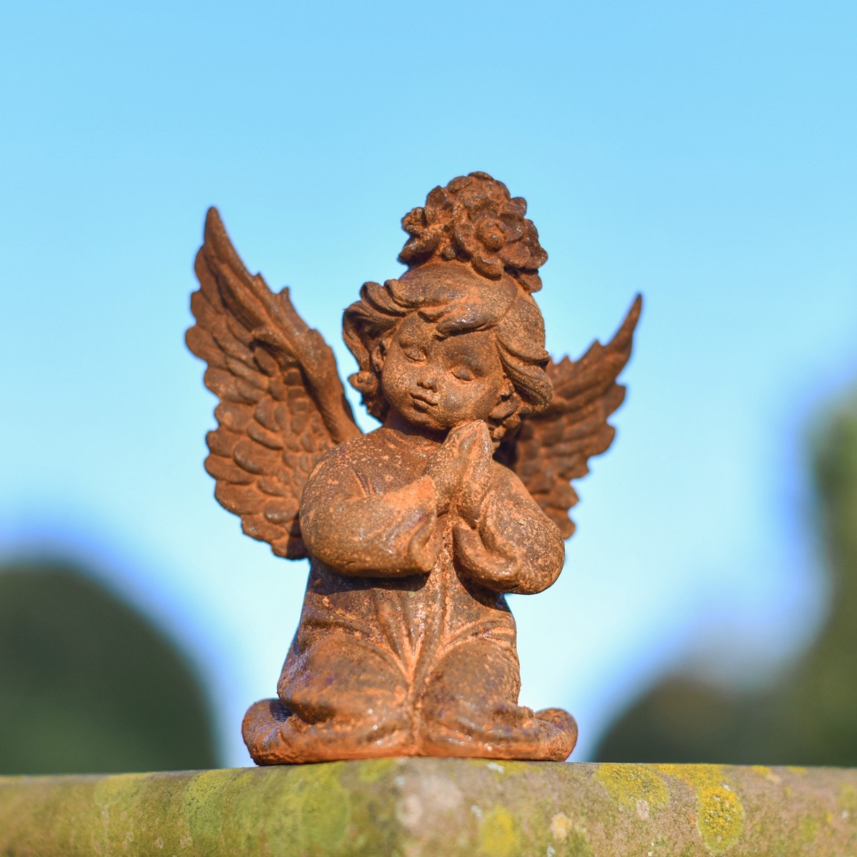 Rustic Cast Iron "Worshipping Angel" Sculpture