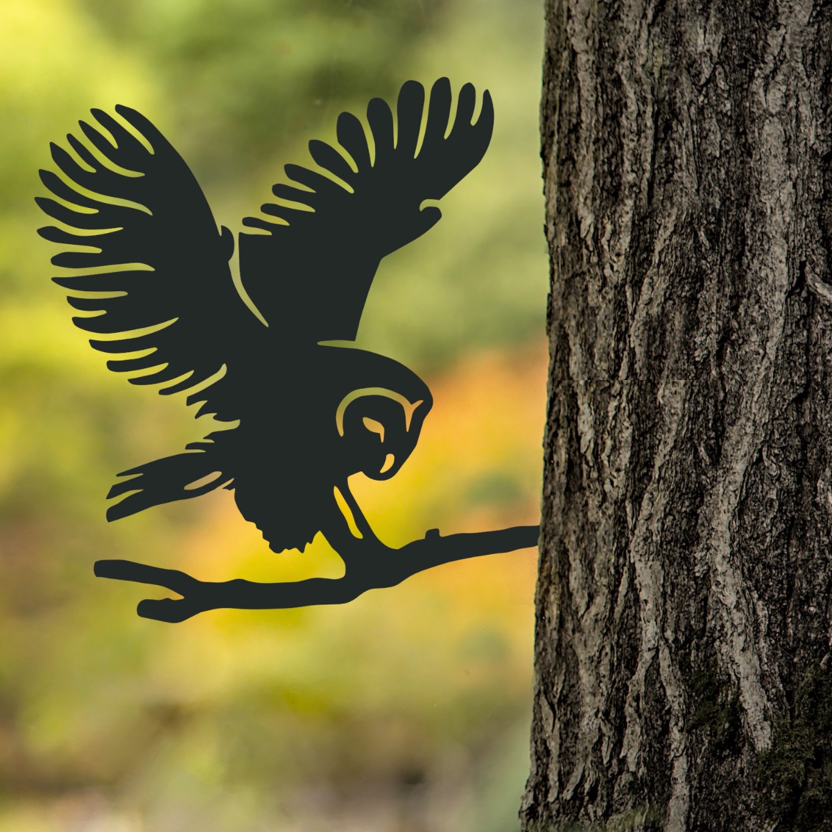 Steel Barn Owl Tree Spike In Black