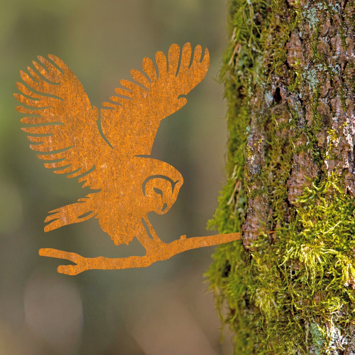 Steel Barn Owl Tree Spike In Rustic