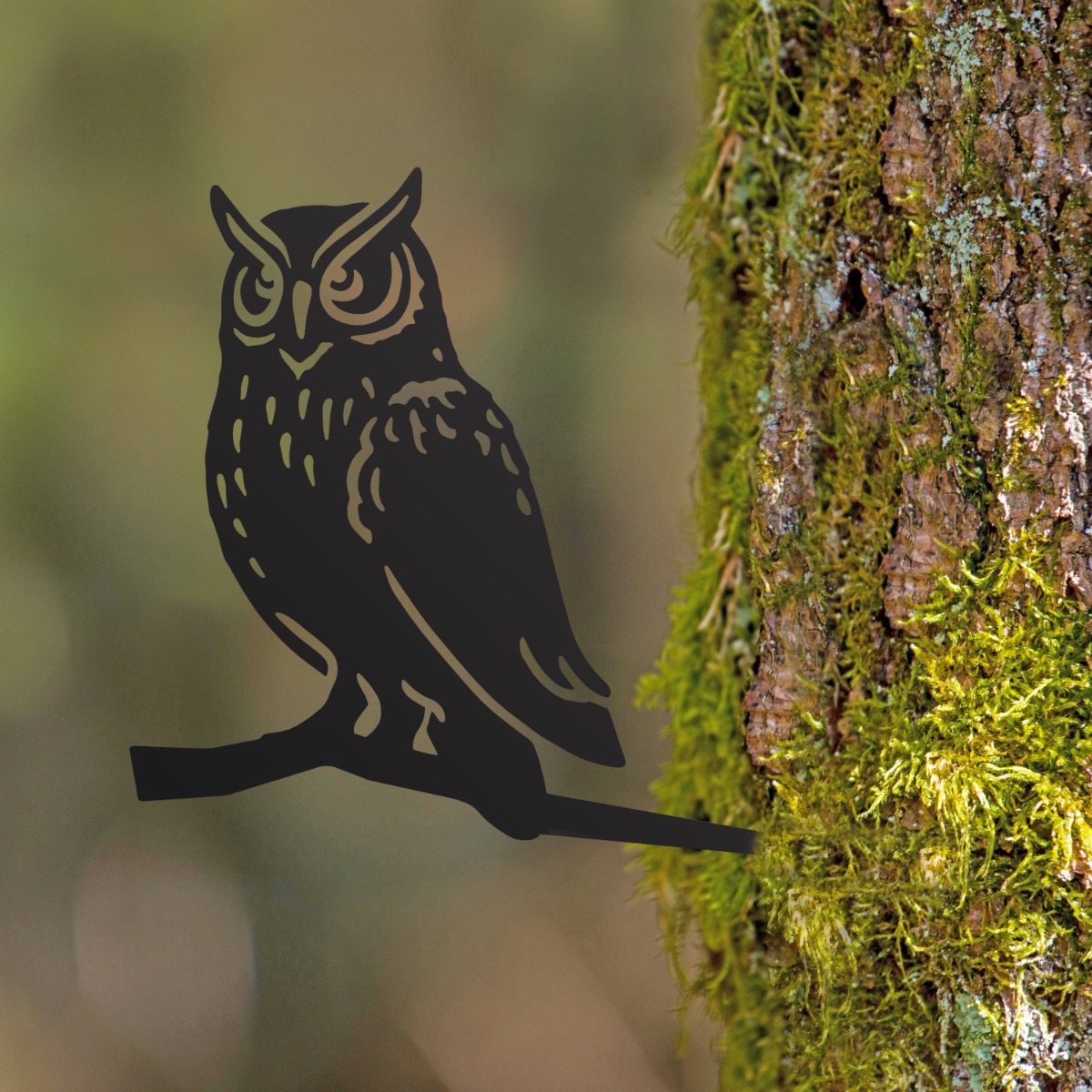 Steel Great Horned Owl Tree Spike In Black
