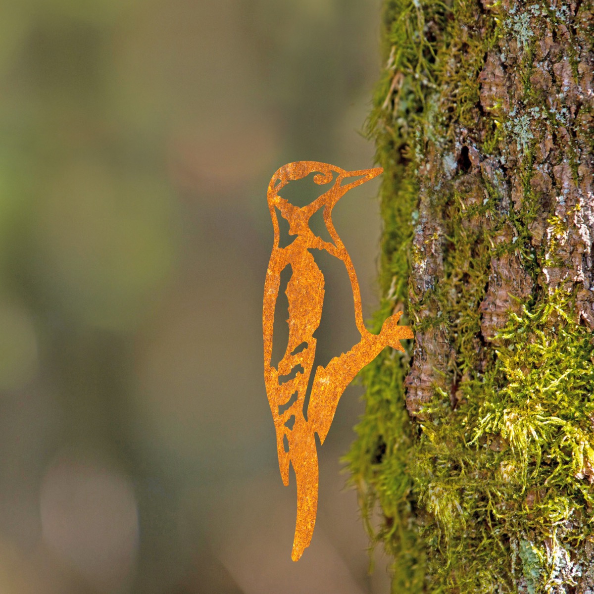 Steel Great Spotted Woodpecker Tree Spike In Rustic