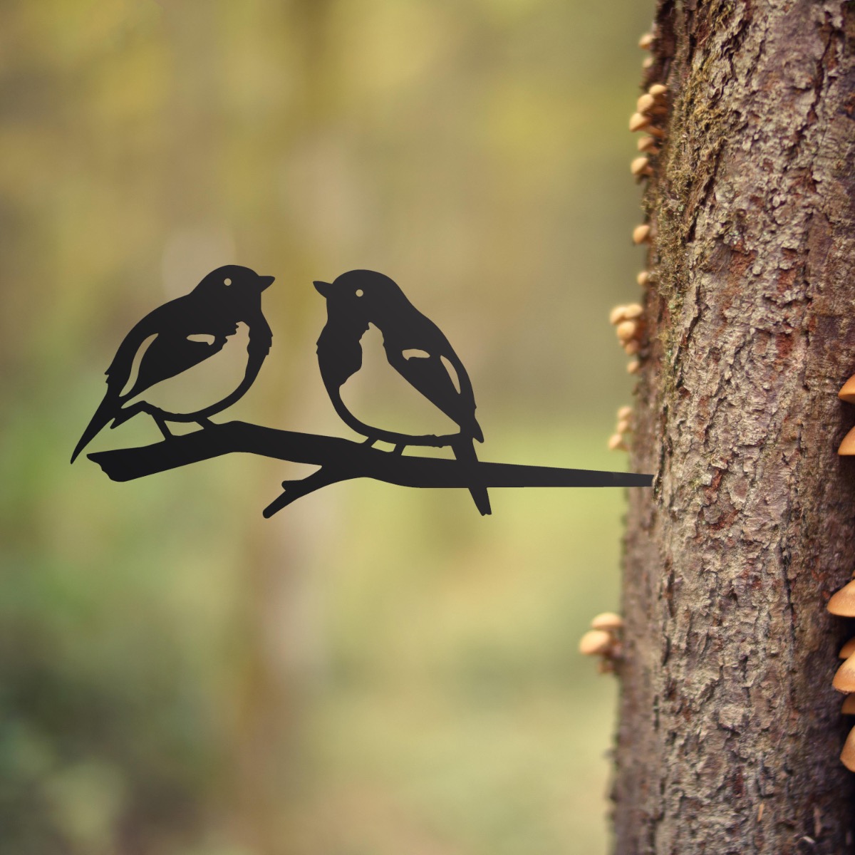 Steel Two Robins Tree Spike In Black
