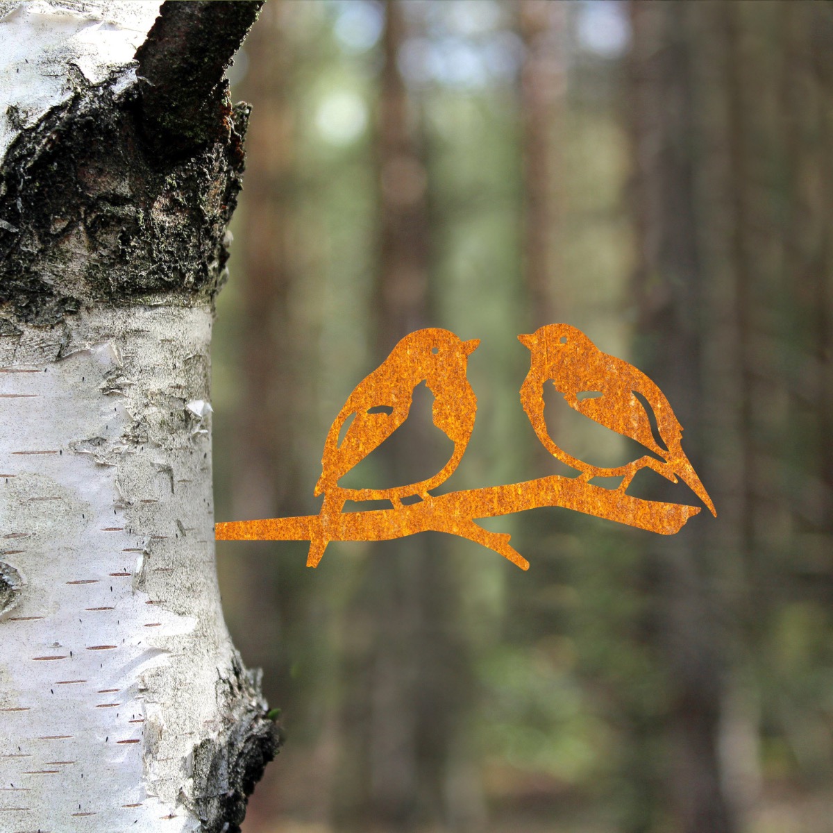 Steel Two Robins Tree Spike In Rustic