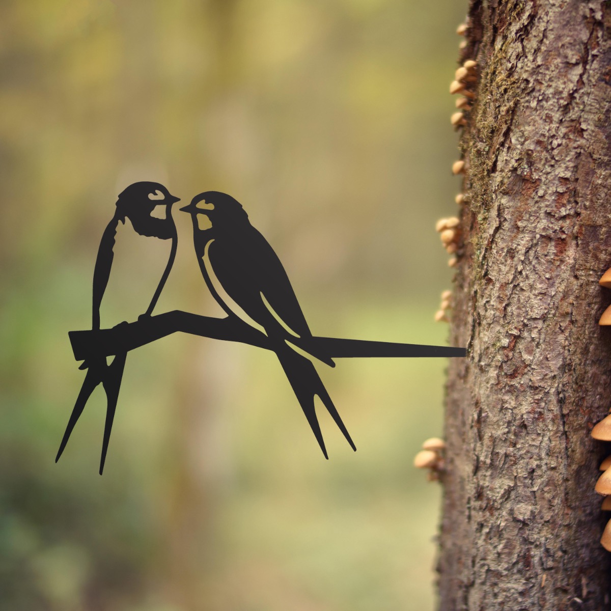 Steel Two Swallows Tree Spike In Black