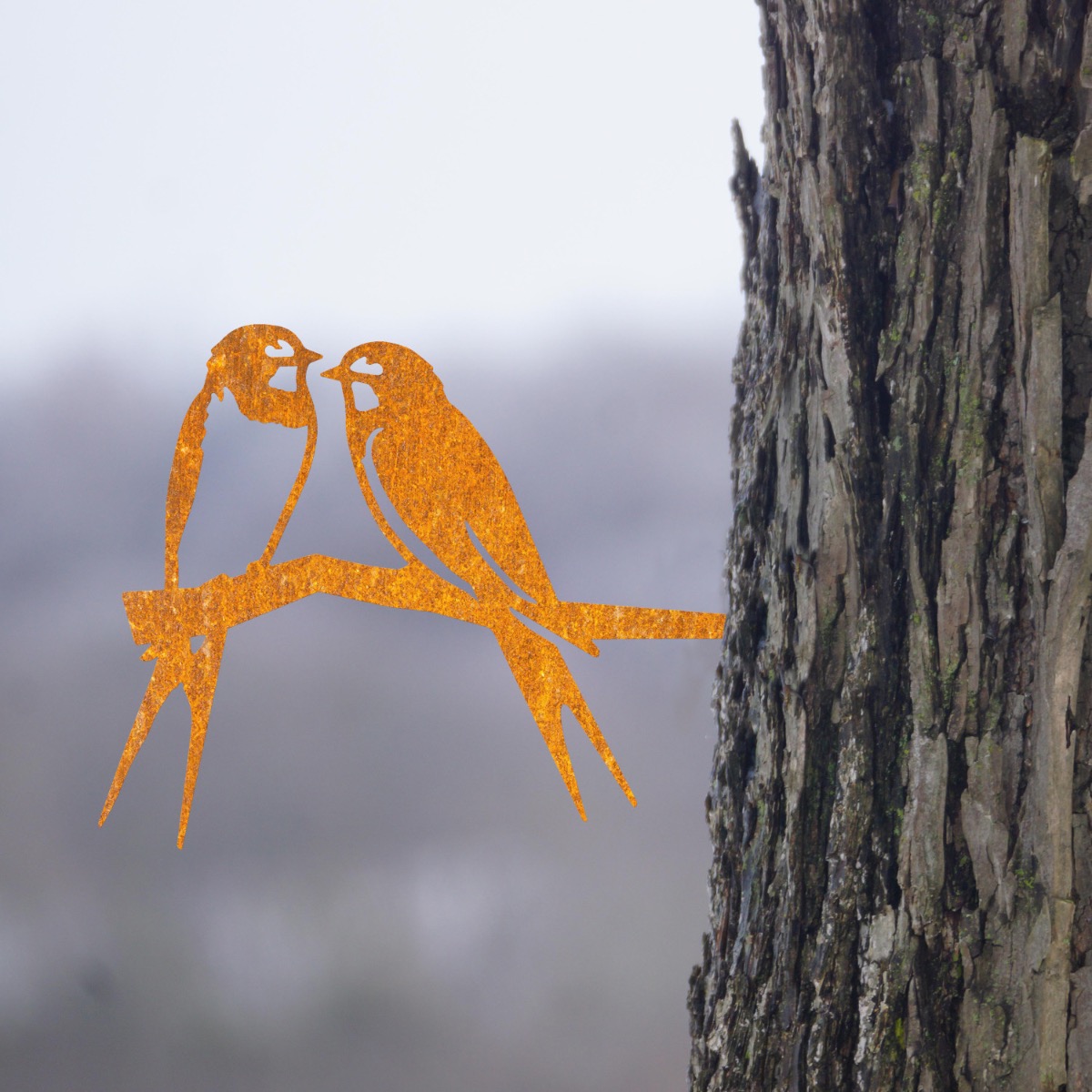 Steel Two Swallows Tree Spike In Rustic