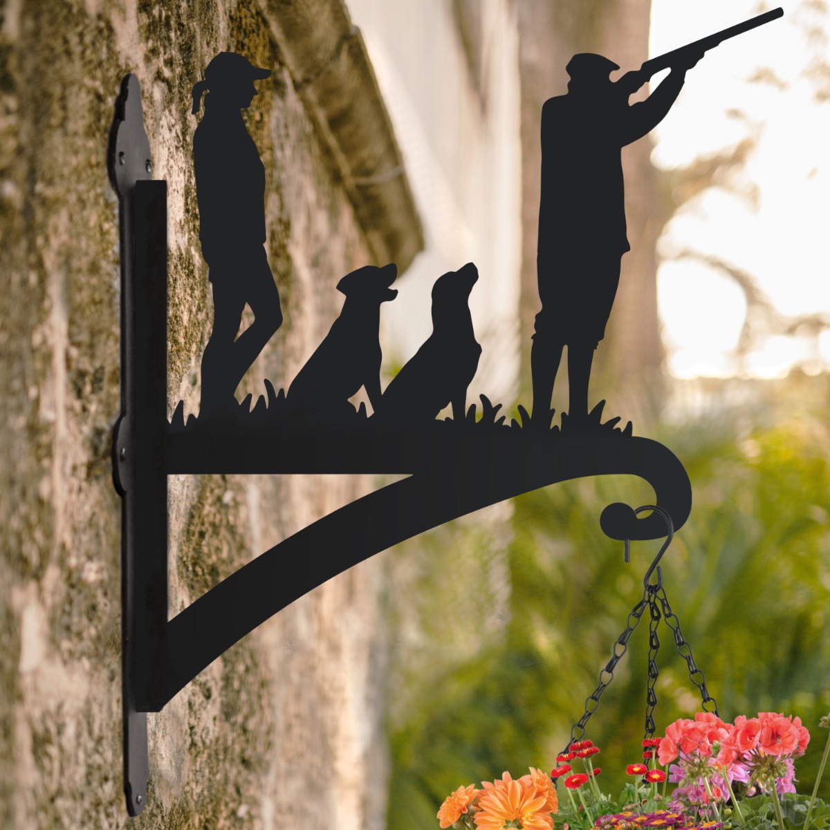 Game Season Hanging Basket Bracket Featuring Two Labradors