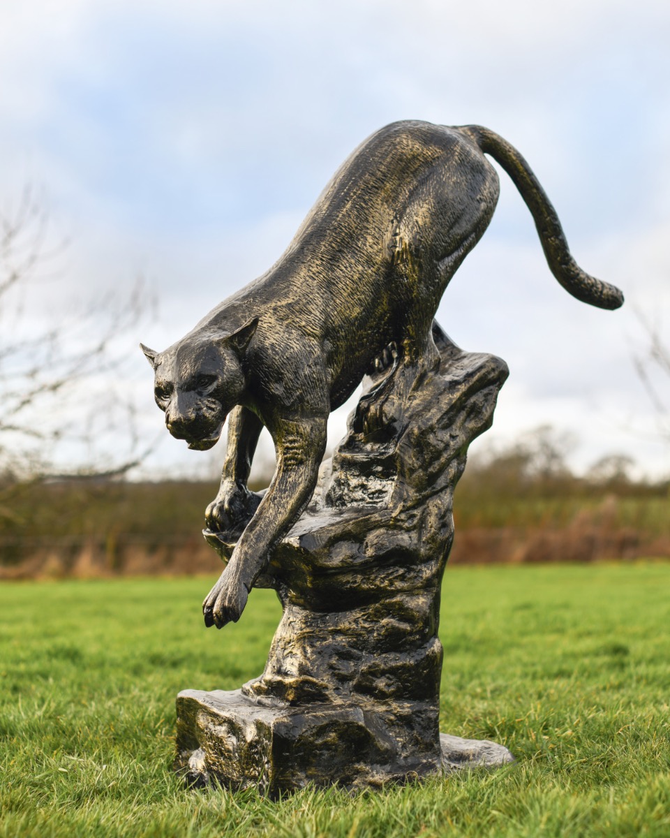 'Honey' Gold Pouncing Cougar Sculpture