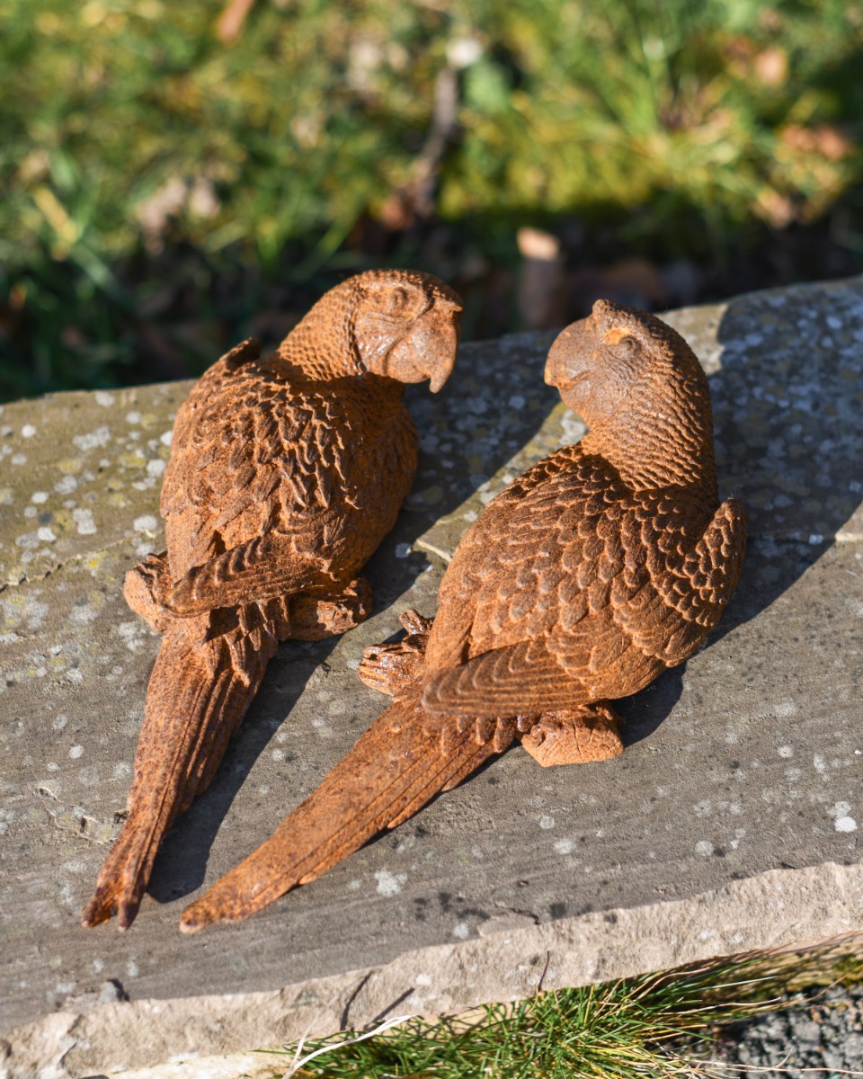 Rustic Cast Iron "A Pair of Parrots" Sculpture