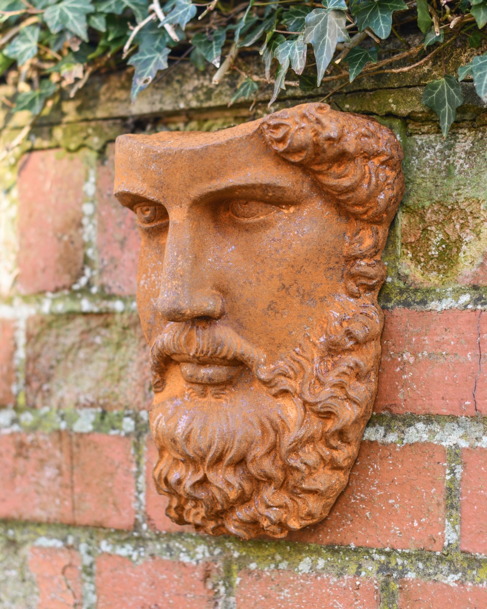 Rustic Cast Iron "Bacchus" Portrait Sculpture