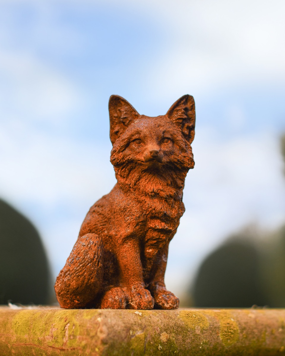 Rustic Cast Iron Curious Fox Sculpture - 15cm