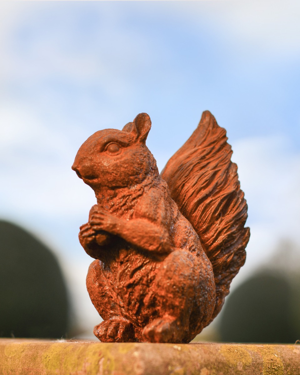 Rustic Cast Iron Squirrel Sculpture