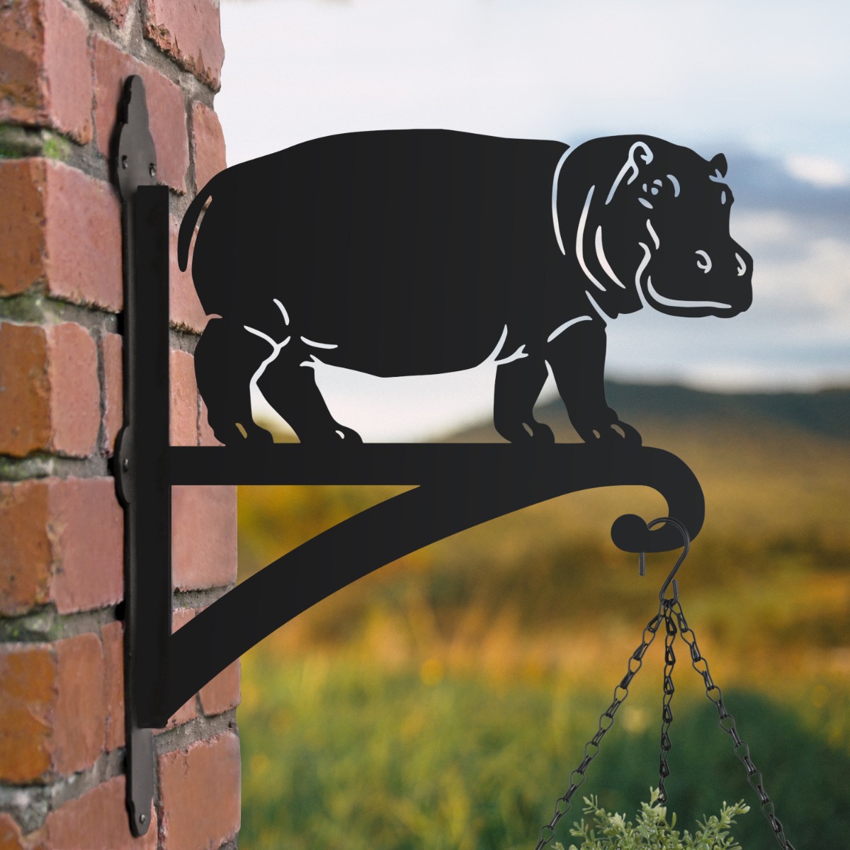 Standing Hippopotamus Hanging Basket Bracket