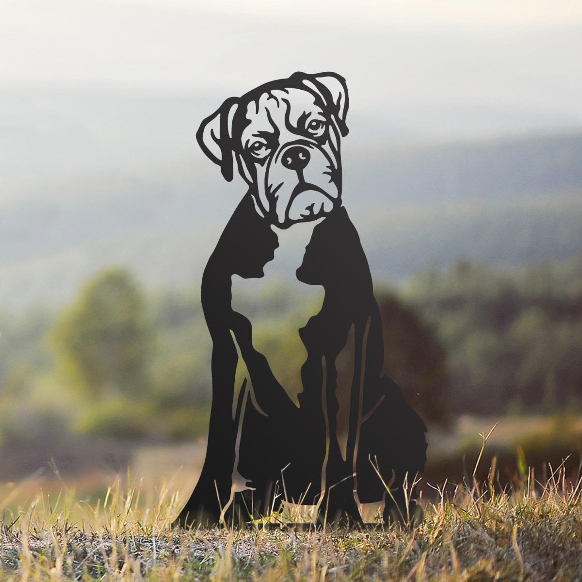 Steel Black Boxer Dog Silhouette