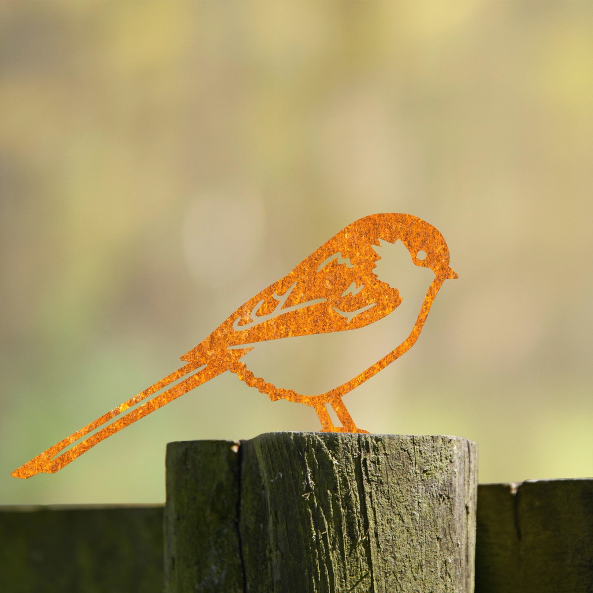 Steel Long-Tailed Tit Fence Topper In Rustic