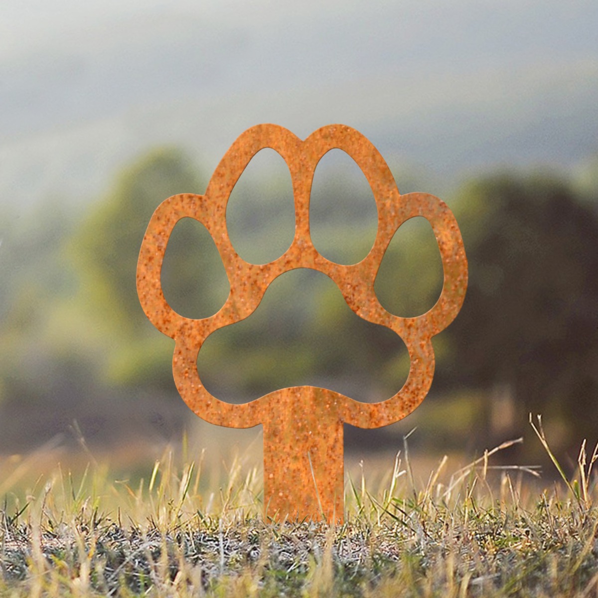 Steel Rustic Paw Print Outline Grave Marker