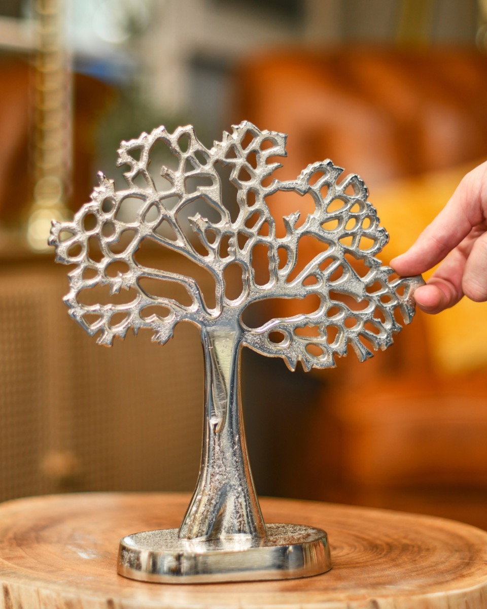 Scale Shot Of Antique Silver Tree Of Life Alder Sculpture - 37cm