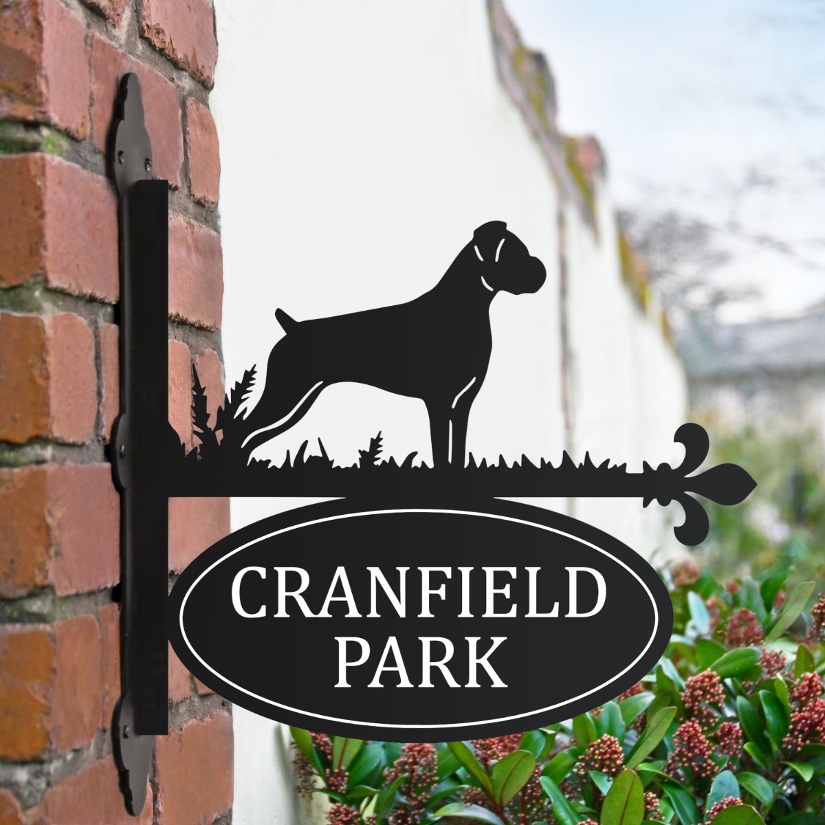 Boxer Dog Iron Bracket House Name Sign