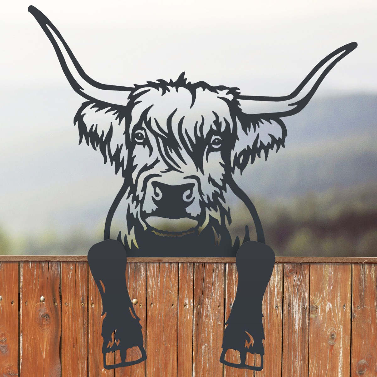 Highland Cow Fence Topper In Black
