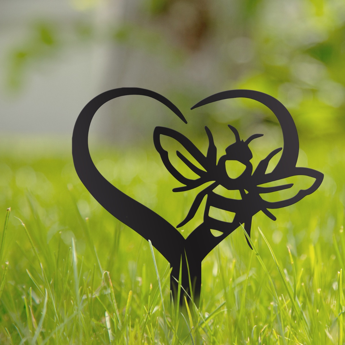 Steel Black Heart & Bee Grave Marker