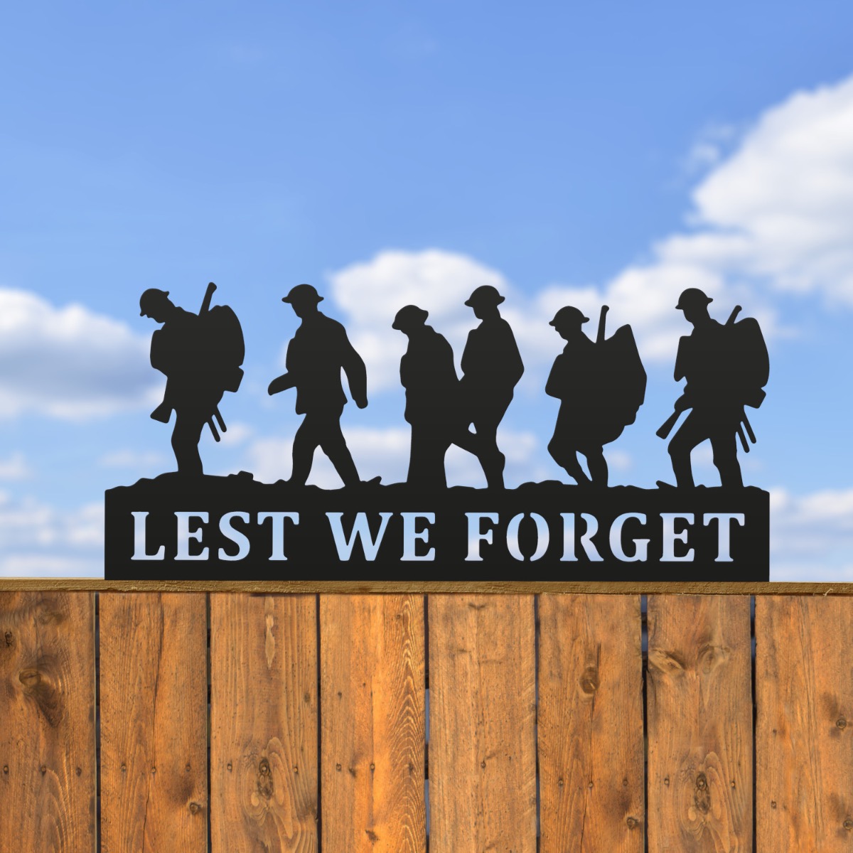Steel Black "Lest We Forget" Fence Topper
