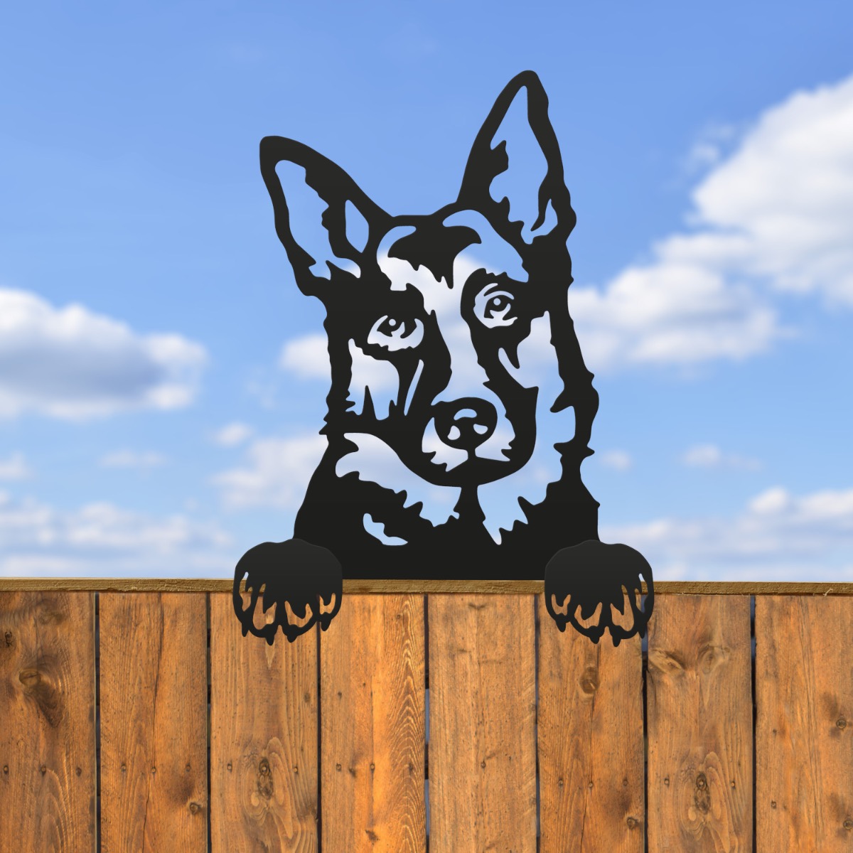 Steel German Shepherd Fence Topper In Black