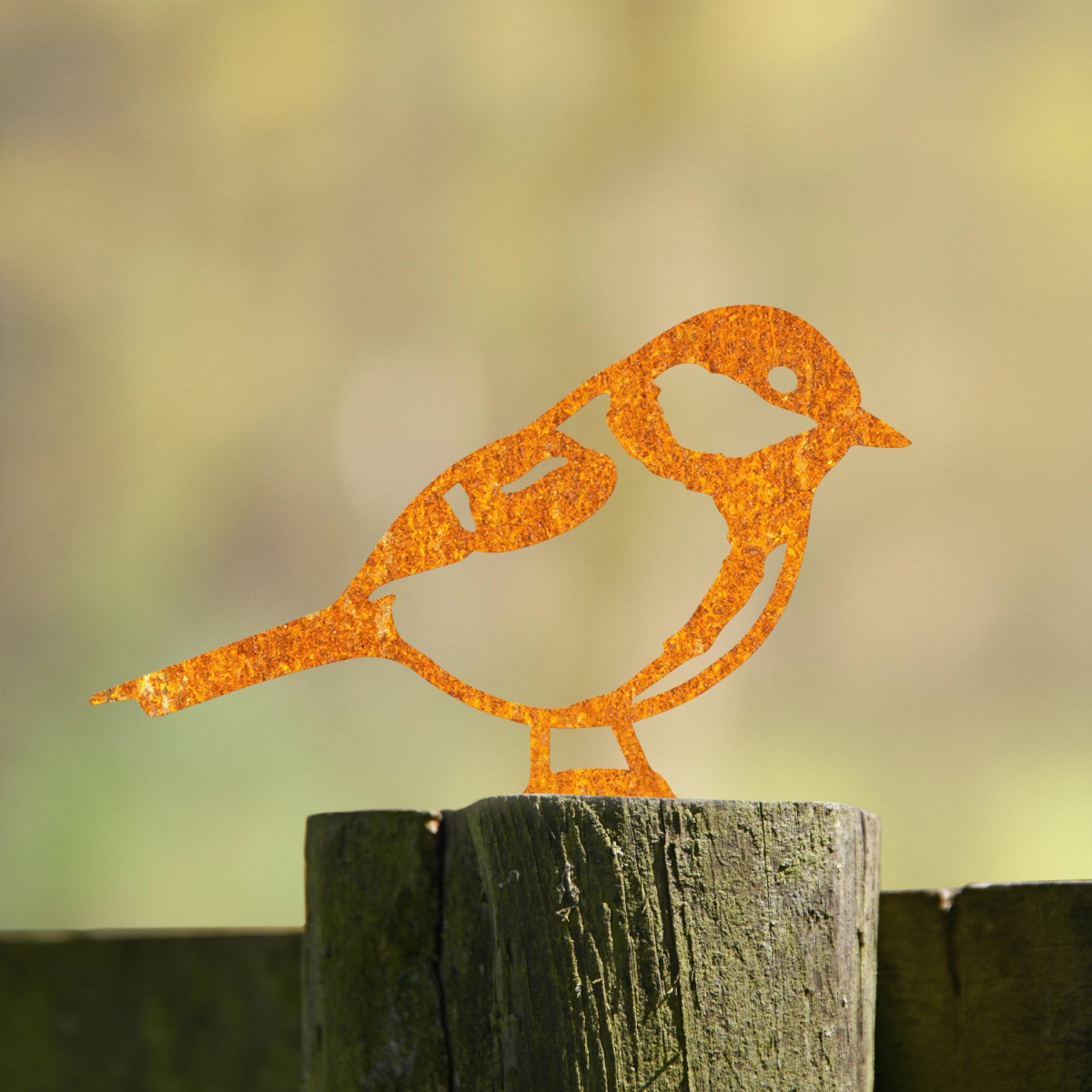 Steel Great Tit Fence Topper In Rustic