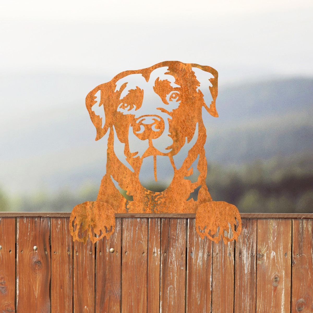 Steel Labrador Fence Topper In Rustic