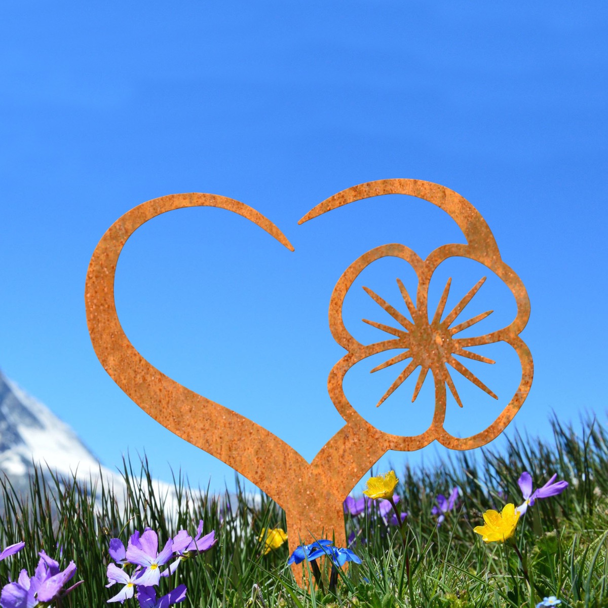 Steel Rustic Poppy & Heart Ground Spike