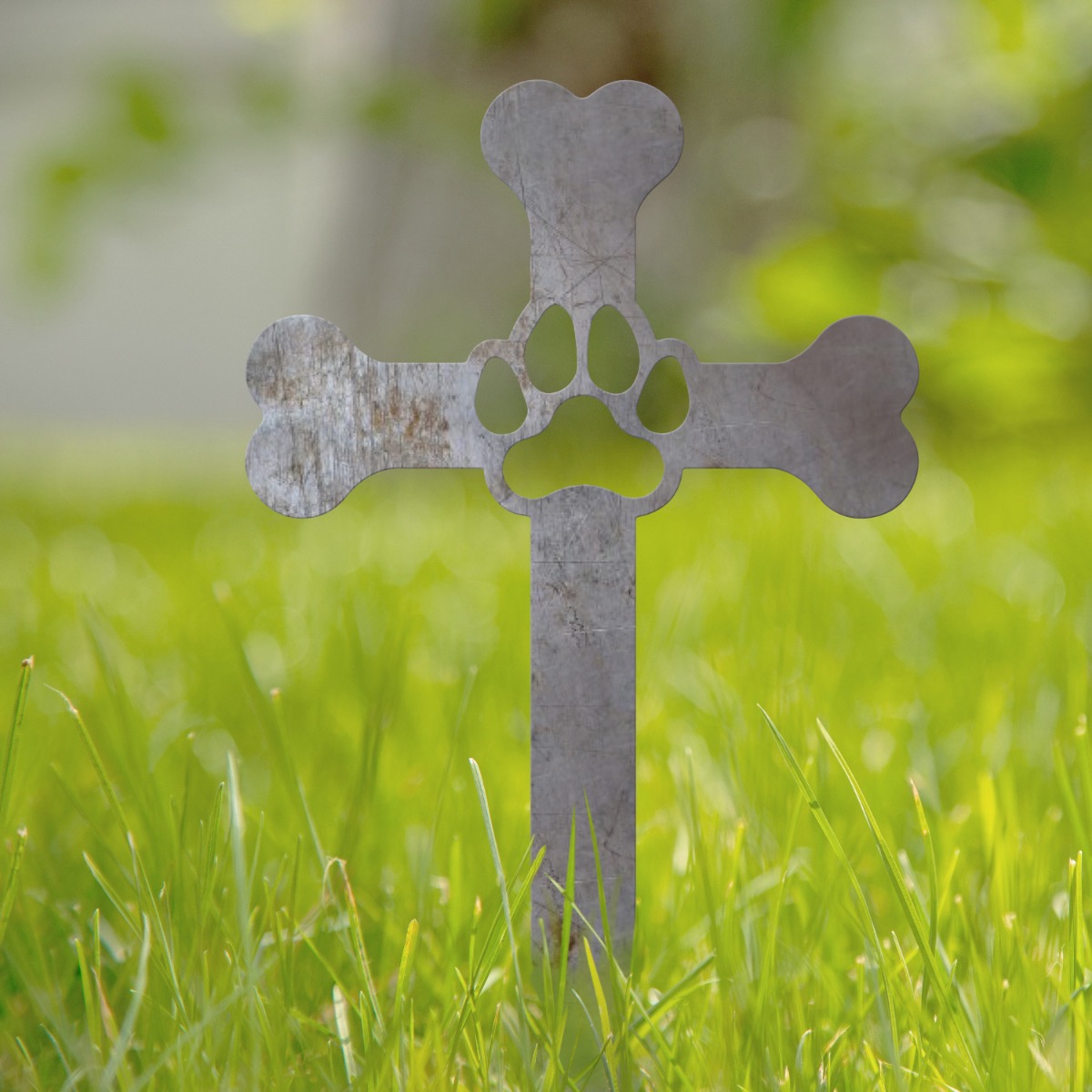 Unfinished Steel Bone Cross & Paw Grave Marker