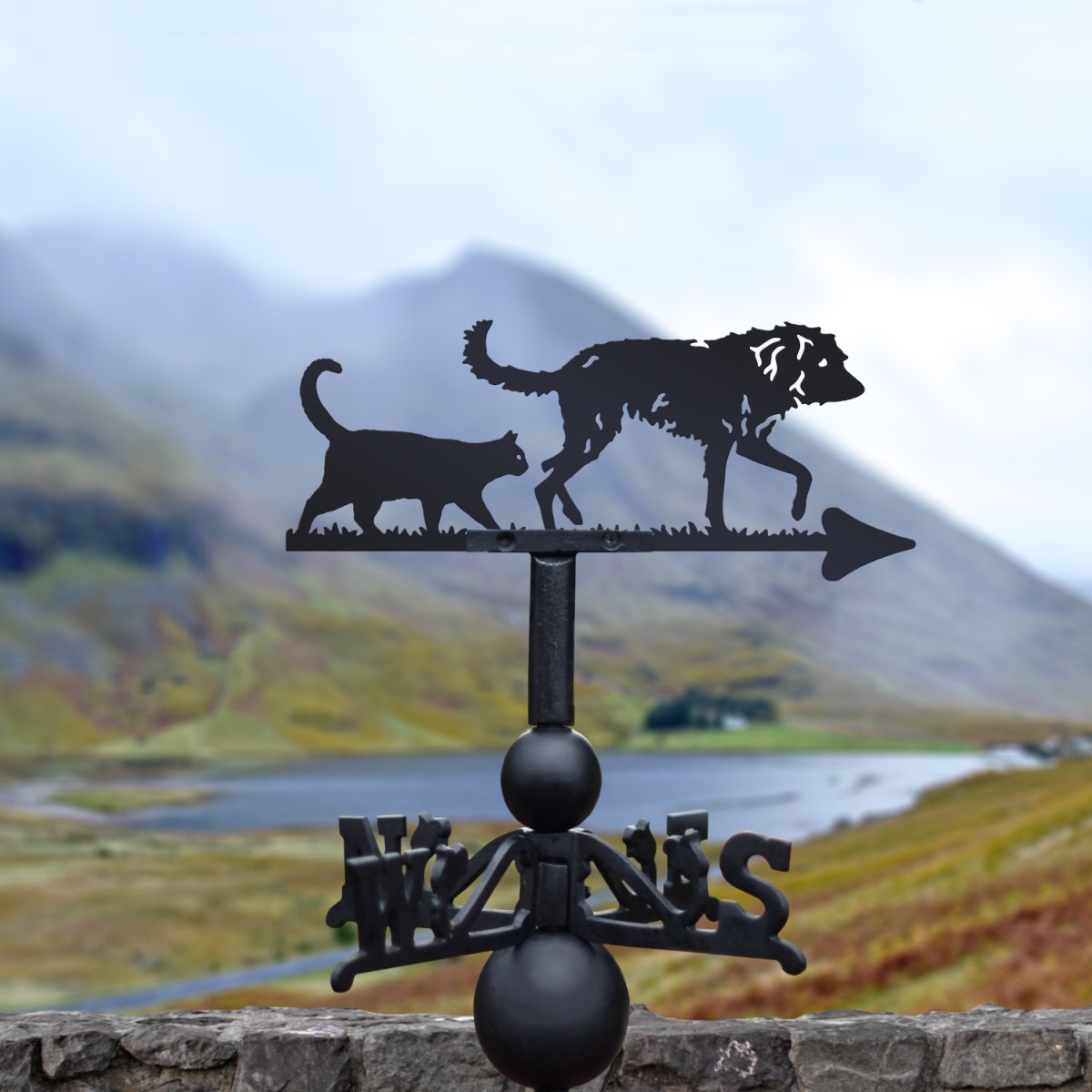Cast Iron & Steel Bedlington Whippet & Cat Weathervane