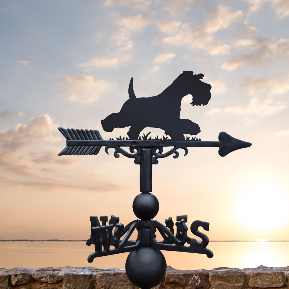 Cast Iron & Steel Miniature Schnauzer Running Weathervane