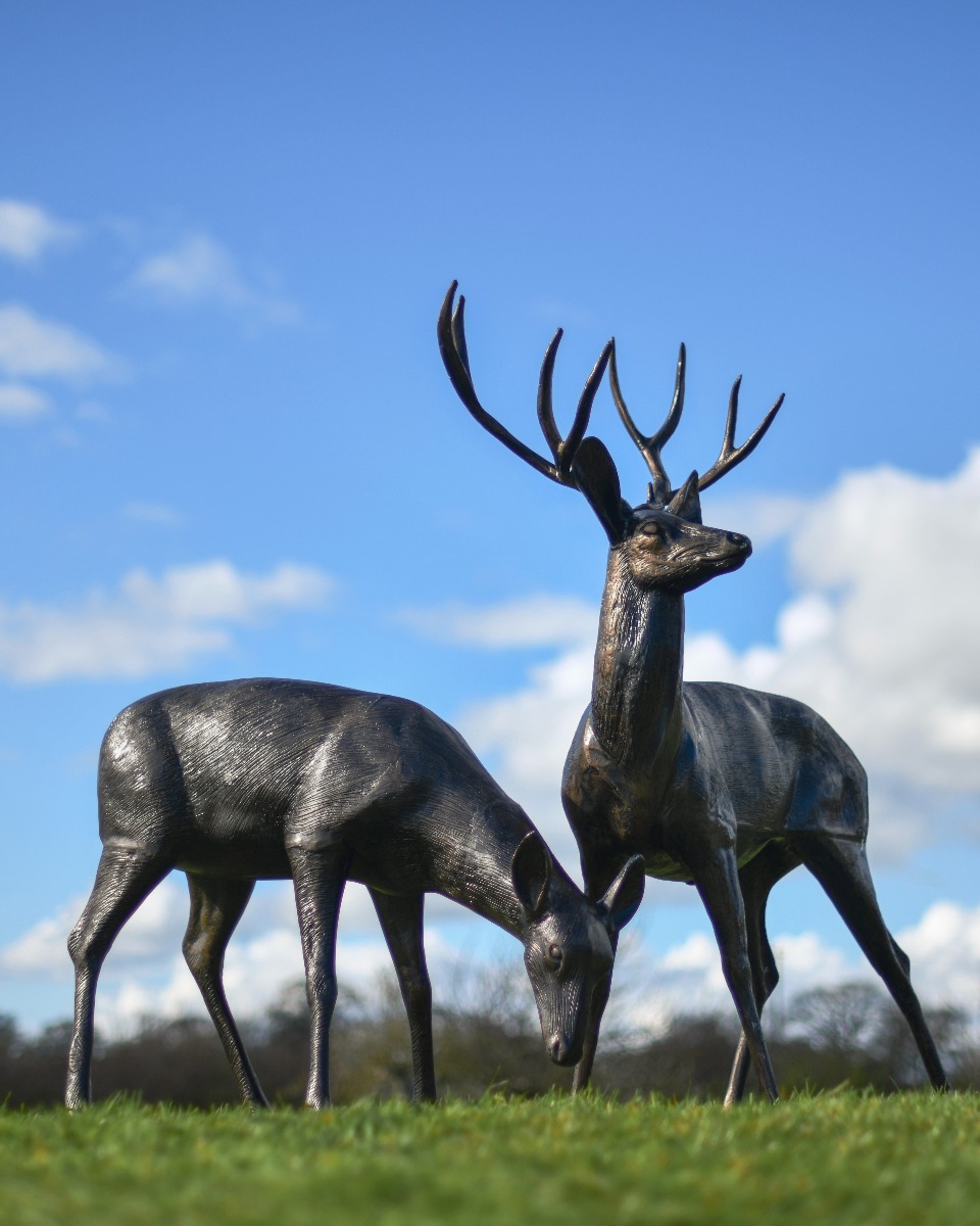 'Fern & Osborne' Pair Of Cast Aluminium Deer