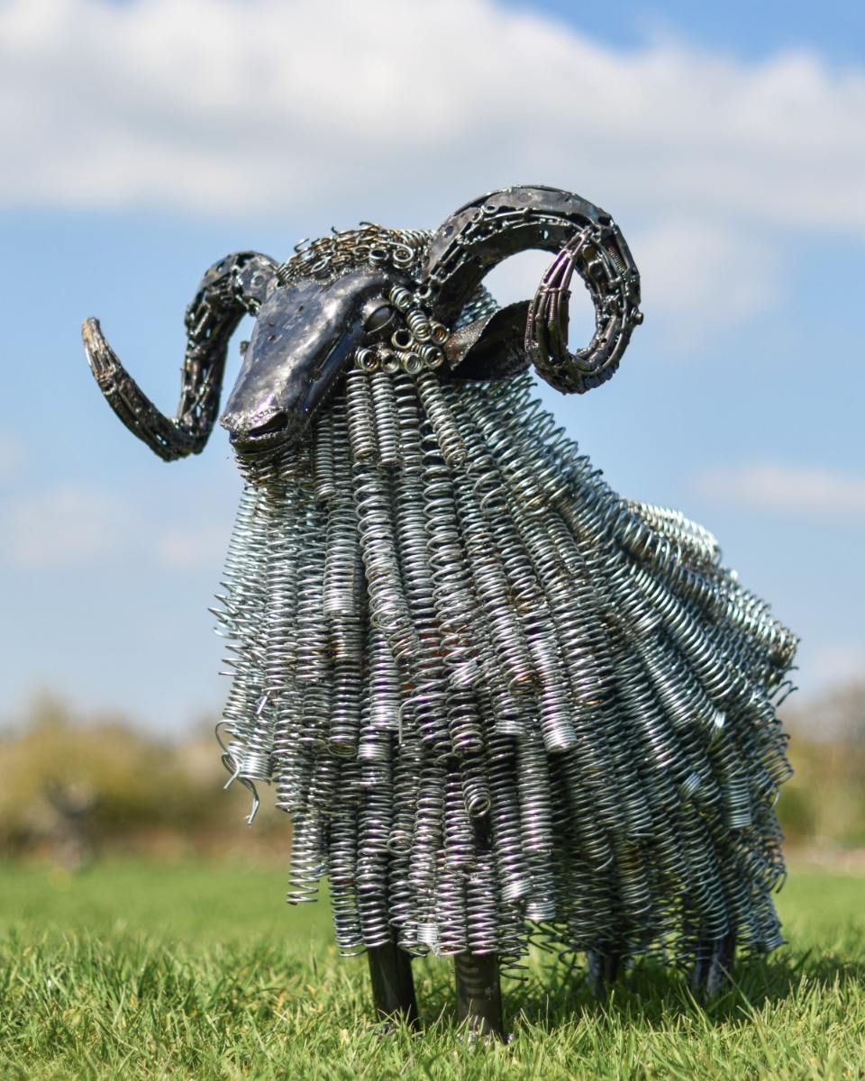 "Ronny" Bed Spring Grey Ram Garden Sculpture