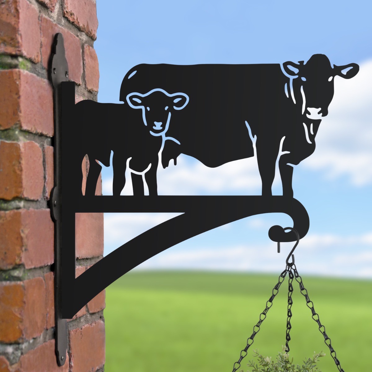 South Devon Cow & Calf Hanging Basket Bracket