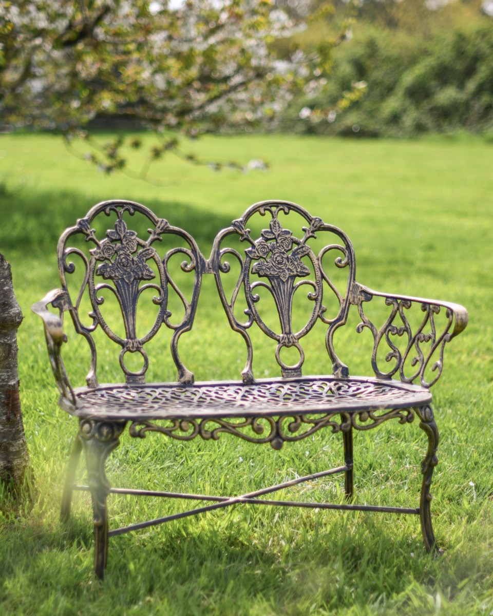 Brushed Gold "Floral Bouquet" Garden Bench
