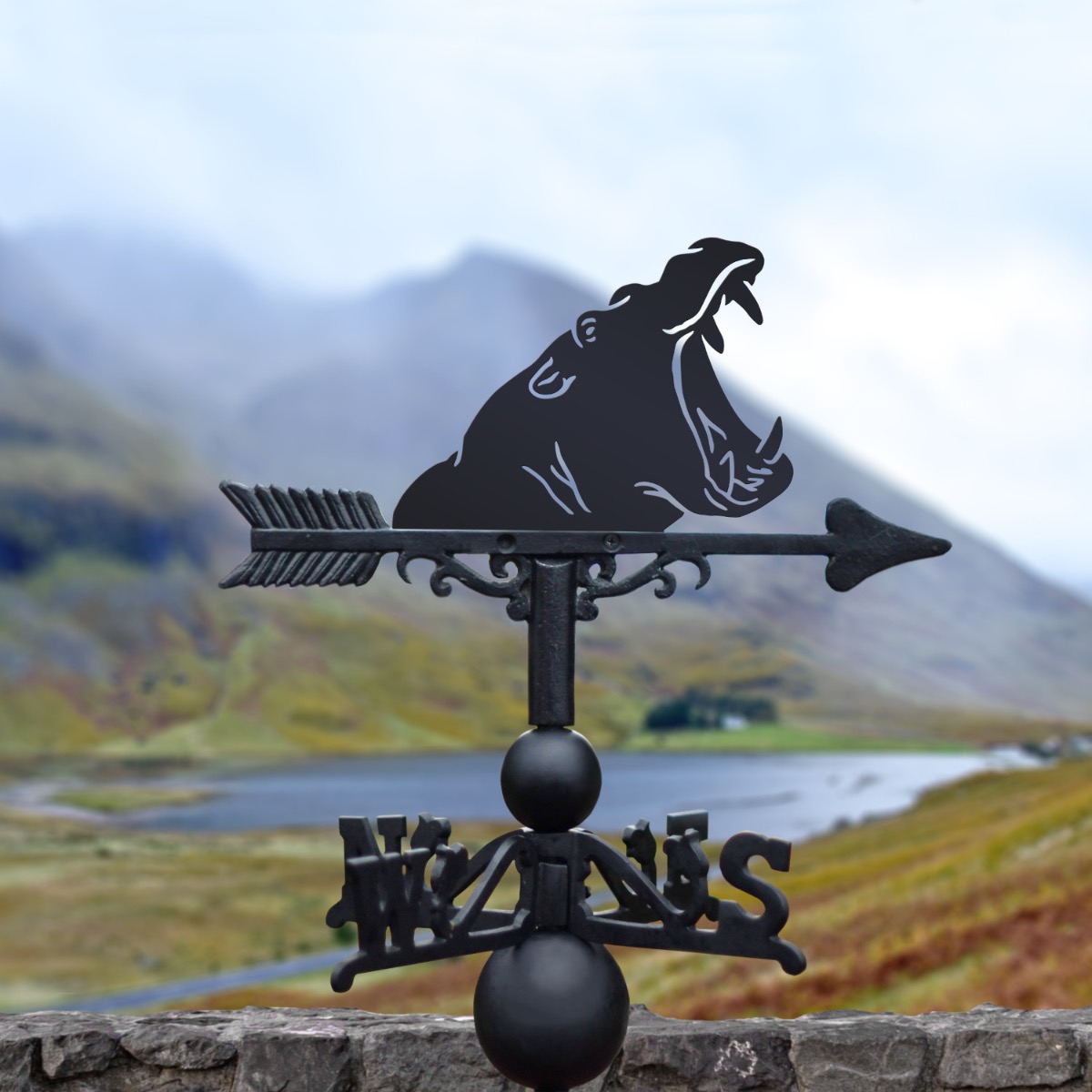 Cast Iron & Steel "Yawning" Hippo Weathervane