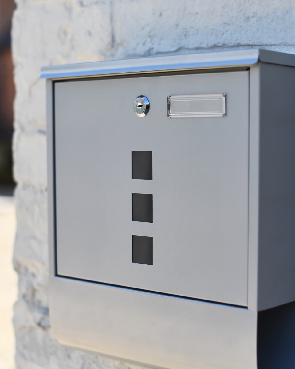Close Up of Galvanised Steel "Winslow" Wall Mounted Contemporary Post Box & Newspaper Holder In Silver