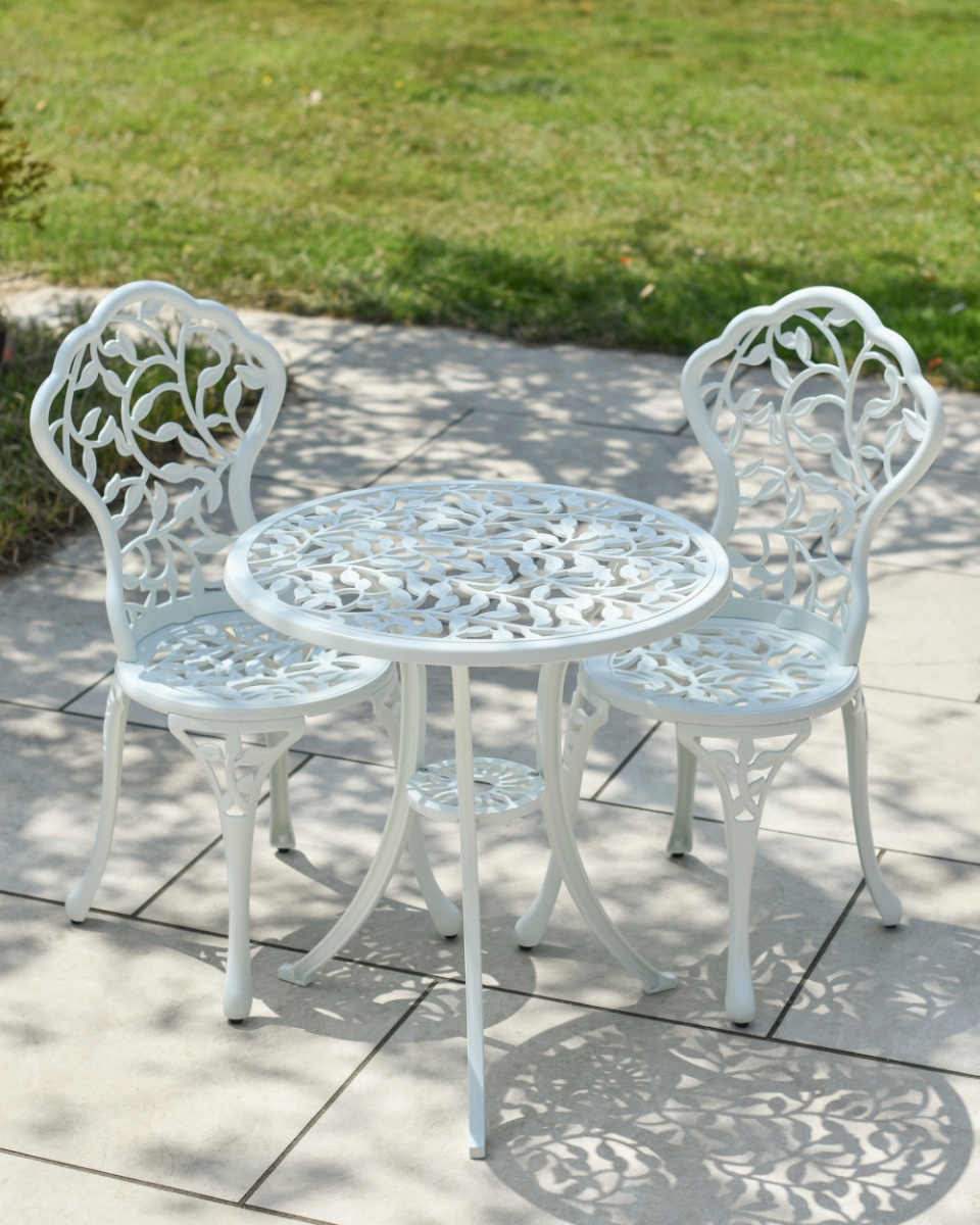 Deluxe "Luella" Outdoor Two Seater Bistro Set In White