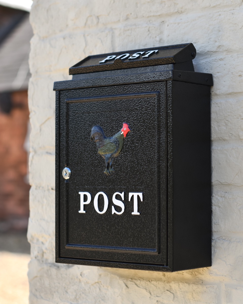 Steel "Fairfield" Wall Mounted Rooster Post Box In Black
