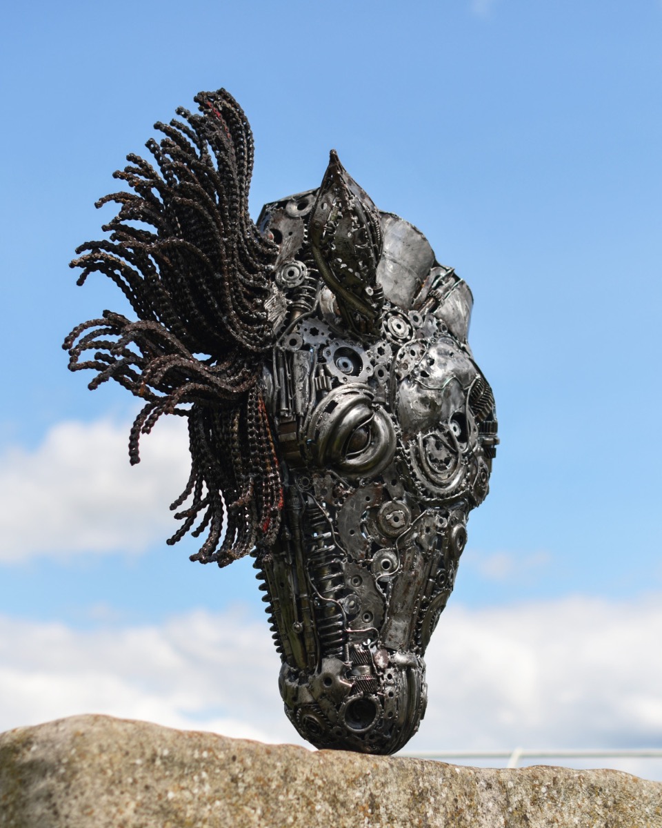 "Arion" Recycled Metal Horse Head Trough Sculpture