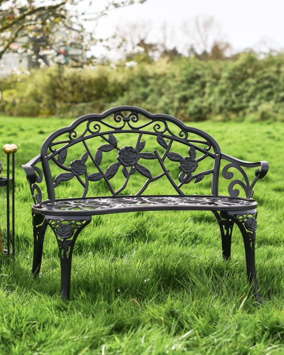 Deluxe "Katherine" Two Seater Rose Garden Bench In Black