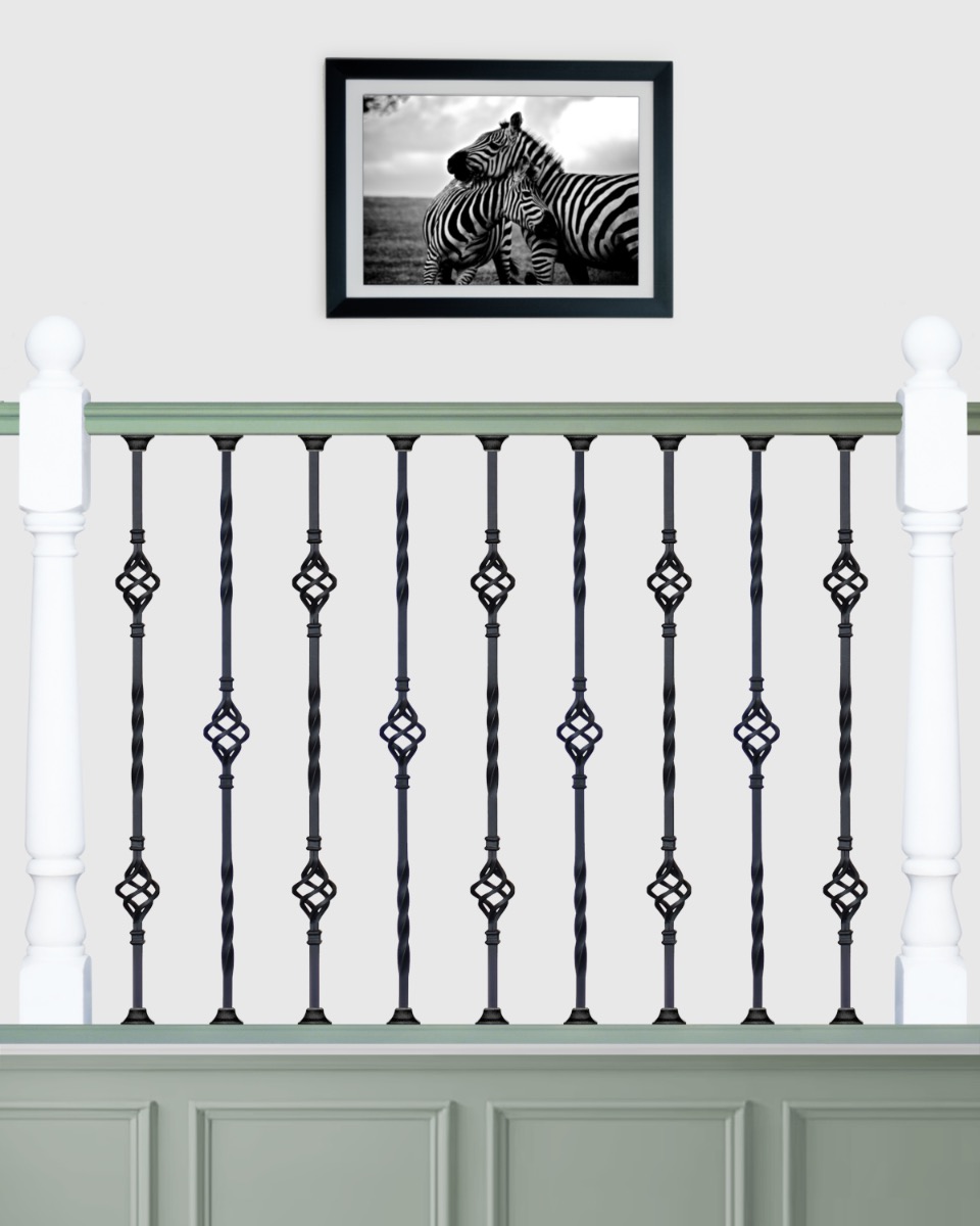 Set of 2 Steel "Lindley & Albury" Stair Spindles in Matte Black (Pattern 6)