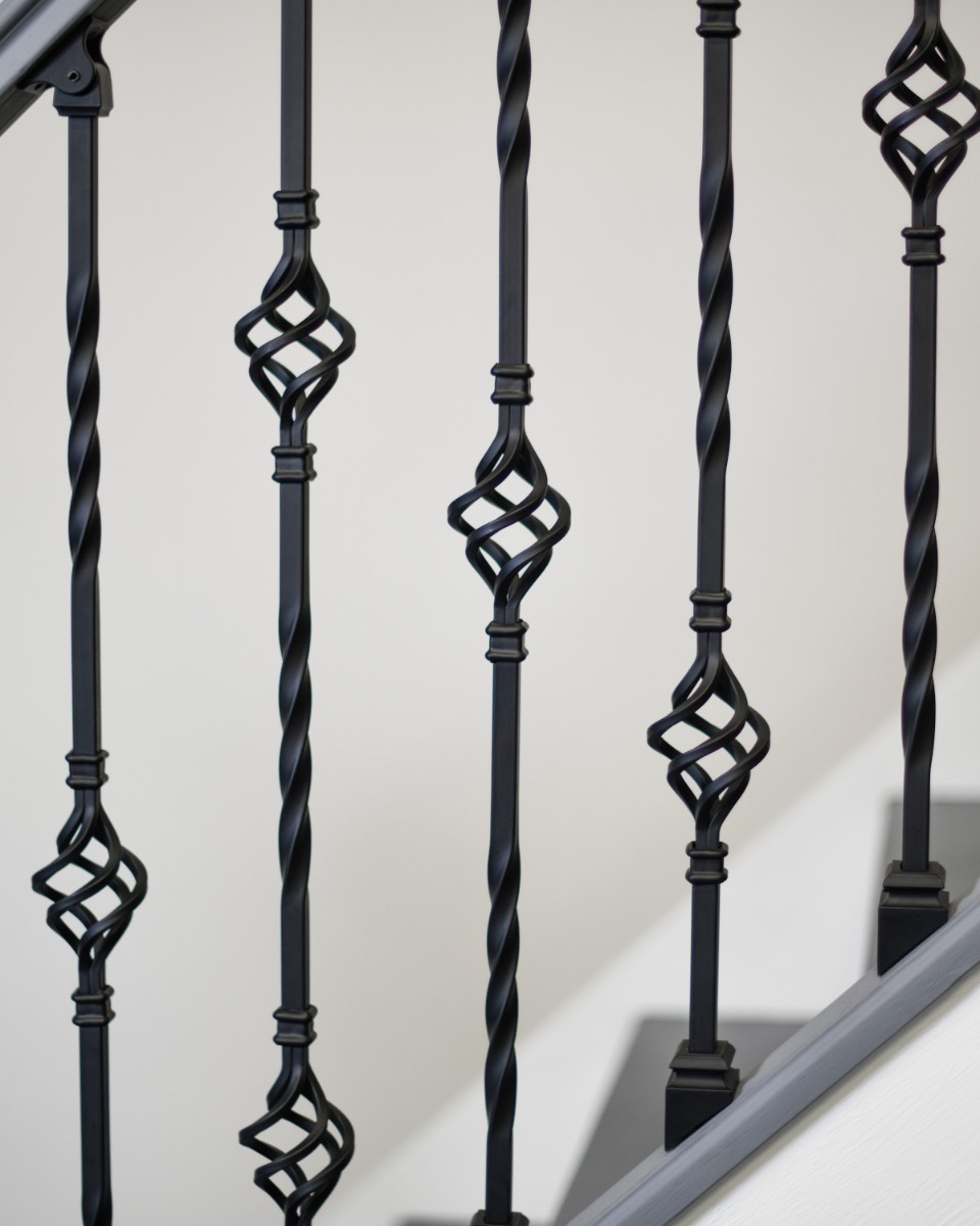 Set of 2 Steel "Lindley & Albury" Stair Spindles in Matte Black (Pattern 6) Basket Pattern