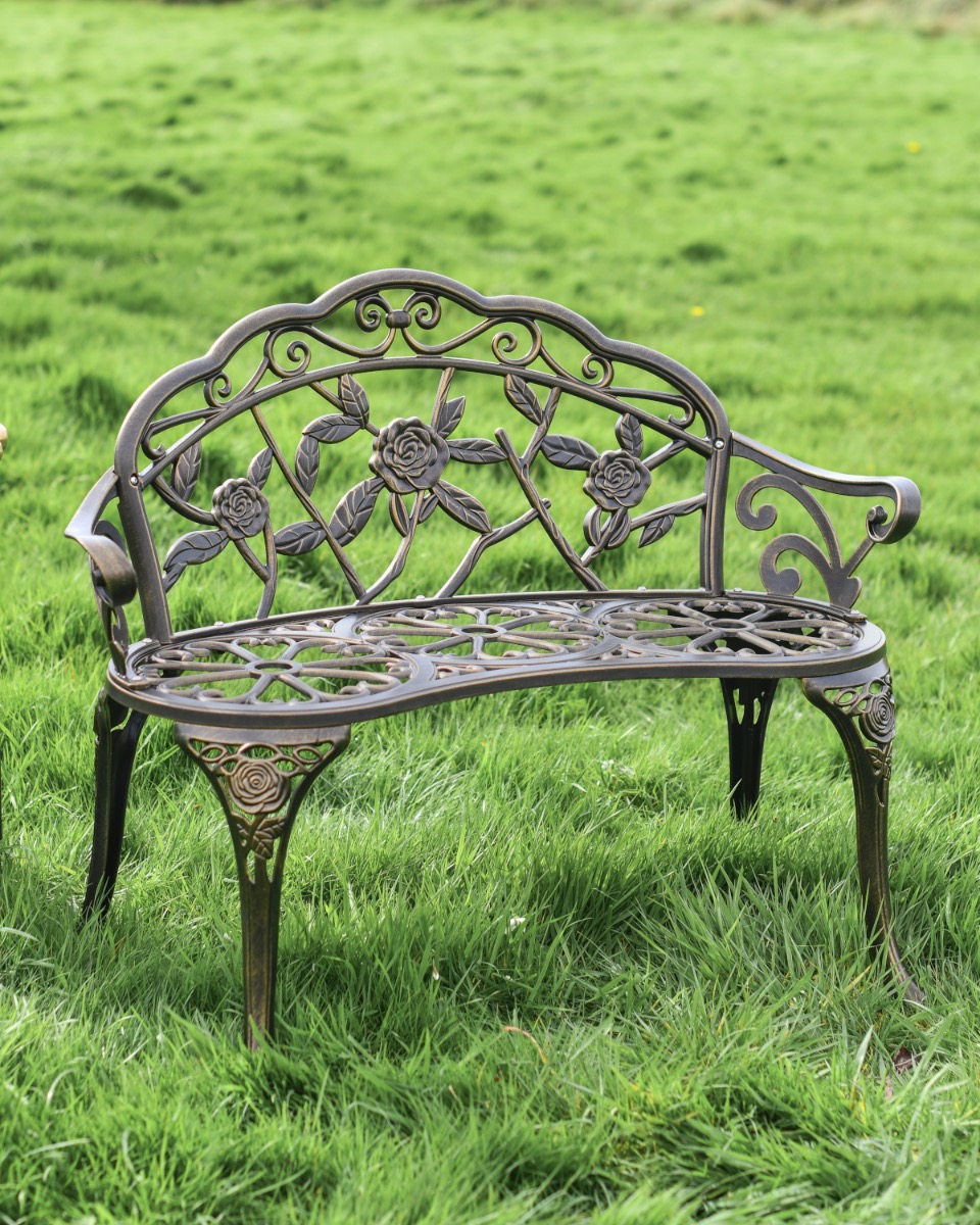 Deluxe "Katherine" Two Seater Rose Garden Bench In Antique Bronze