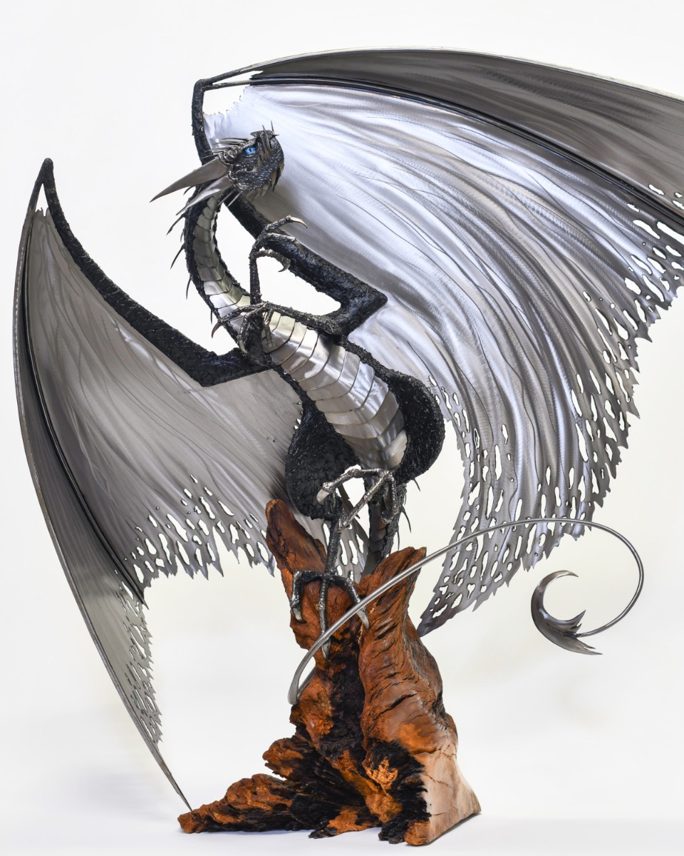 "Versa" Large Recycled Metal Dragon Sculpture (Artist Piece)